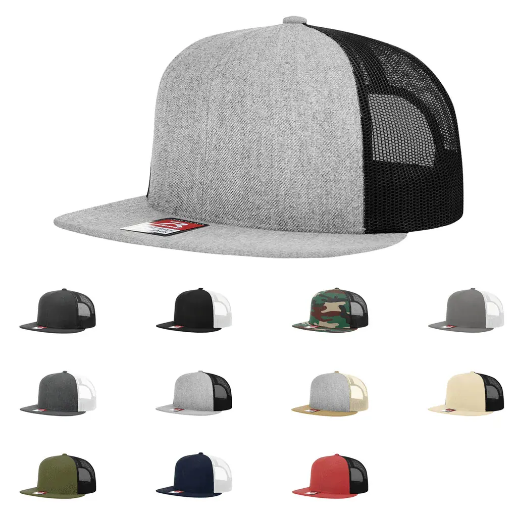 Wholesale Blank Cap High Profile Black Brown Color Polyester Structured Trucker Hat High Quality Flat Brim Cap Vietnam Factory 4