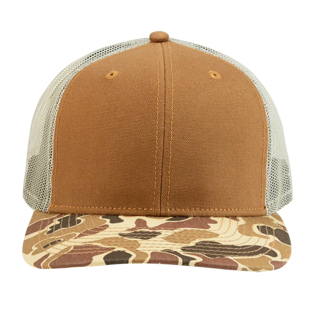 Wholesale Camel Camouflage Trucker Hat 6 Panel Structured Caps Embroidered Logo Patch on Front Tag on Snapback Closure Men Women 3