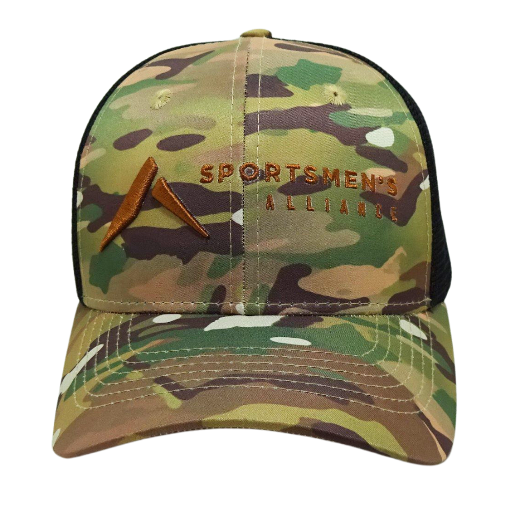 Wholesale Camouflage 6 Panel Trucker Hat 3D Embroidery Structured Curved Brim Contrast Stitching Line Single Breasted Buckle OEM 2