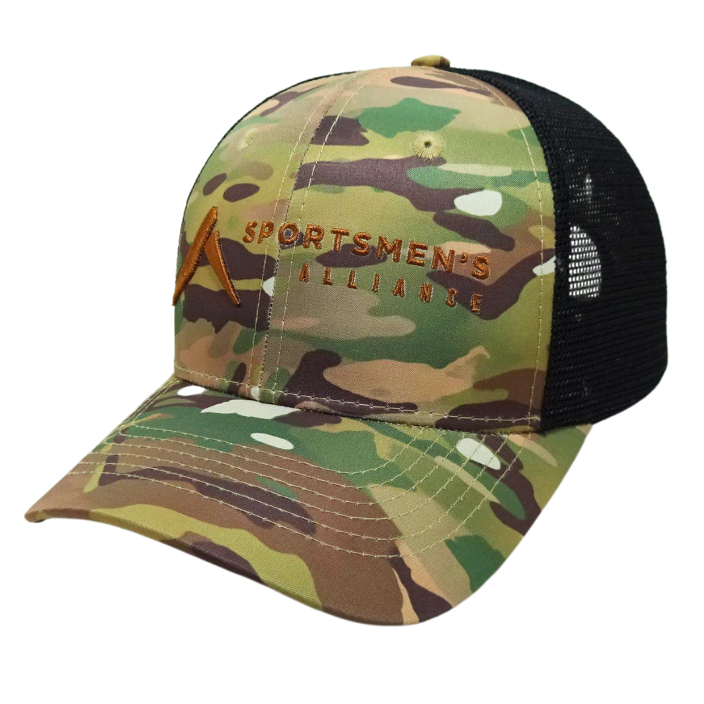 Wholesale Camouflage 6 Panel Trucker Hat 3D Embroidery Structured Curved Brim Contrast Stitching Line Single Breasted Buckle OEM 3