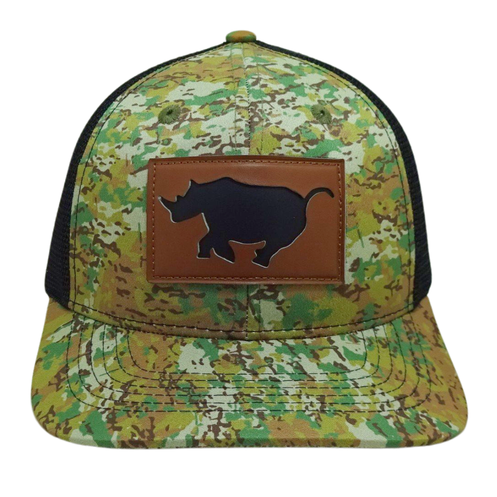 Wholesale Camouflage Leather Logo Patch 6 Panel Trucker Cap Black Mesh Contrast Stitching Thread Single Breasted Buckle All Ages 2