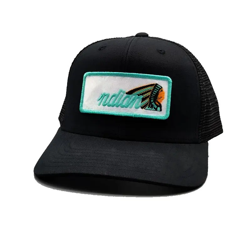 Wholesale Caps Hats Woven Patch Logo 6-Panel Curved Brim High Quality Black Color Medium Profile Trucker Hats Snapback Cap 2