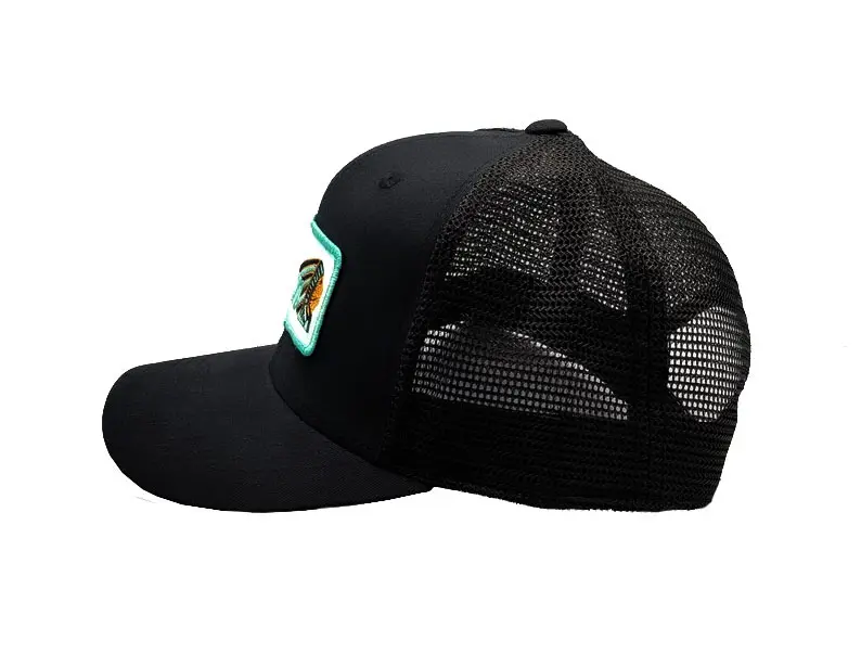 Wholesale Caps Hats Woven Patch Logo 6-Panel Curved Brim High Quality Black Color Medium Profile Trucker Hats Snapback Cap 4