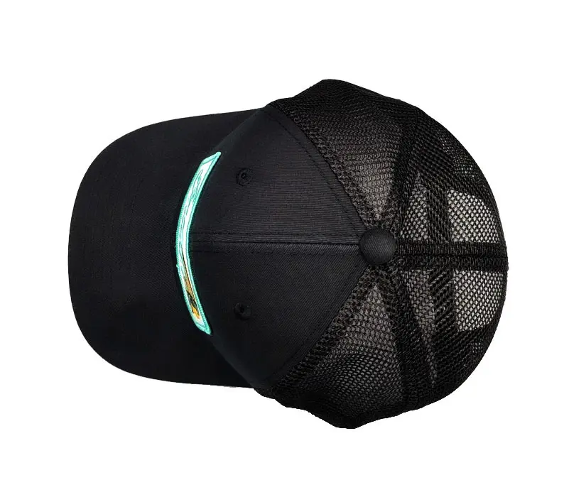 Wholesale Caps Hats Woven Patch Logo 6-Panel Curved Brim High Quality Black Color Medium Profile Trucker Hats Snapback Cap 5