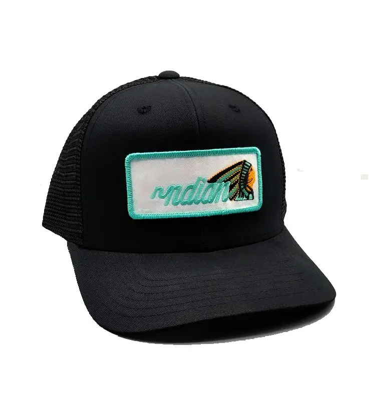 Wholesale Caps Hats Woven Patch Logo 6-Panel Curved Brim High Quality Black Color Medium Profile Trucker Hats Snapback Cap 3