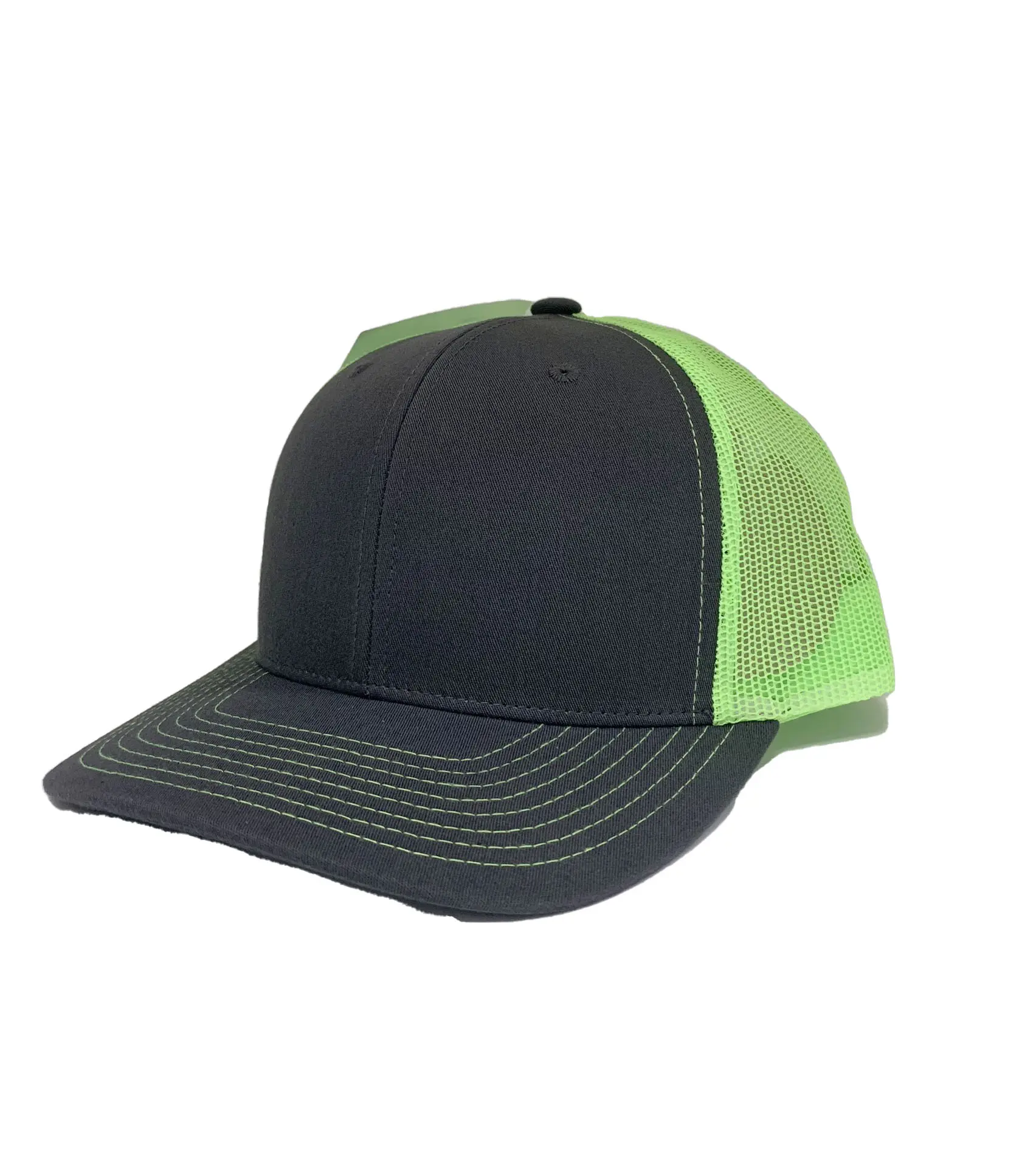 Wholesale Charcoal/ Neon Green Custom Caps Plain Trucker Hats with Custom Color and Low MOQ in Vietnam Gorras Men Caps 3