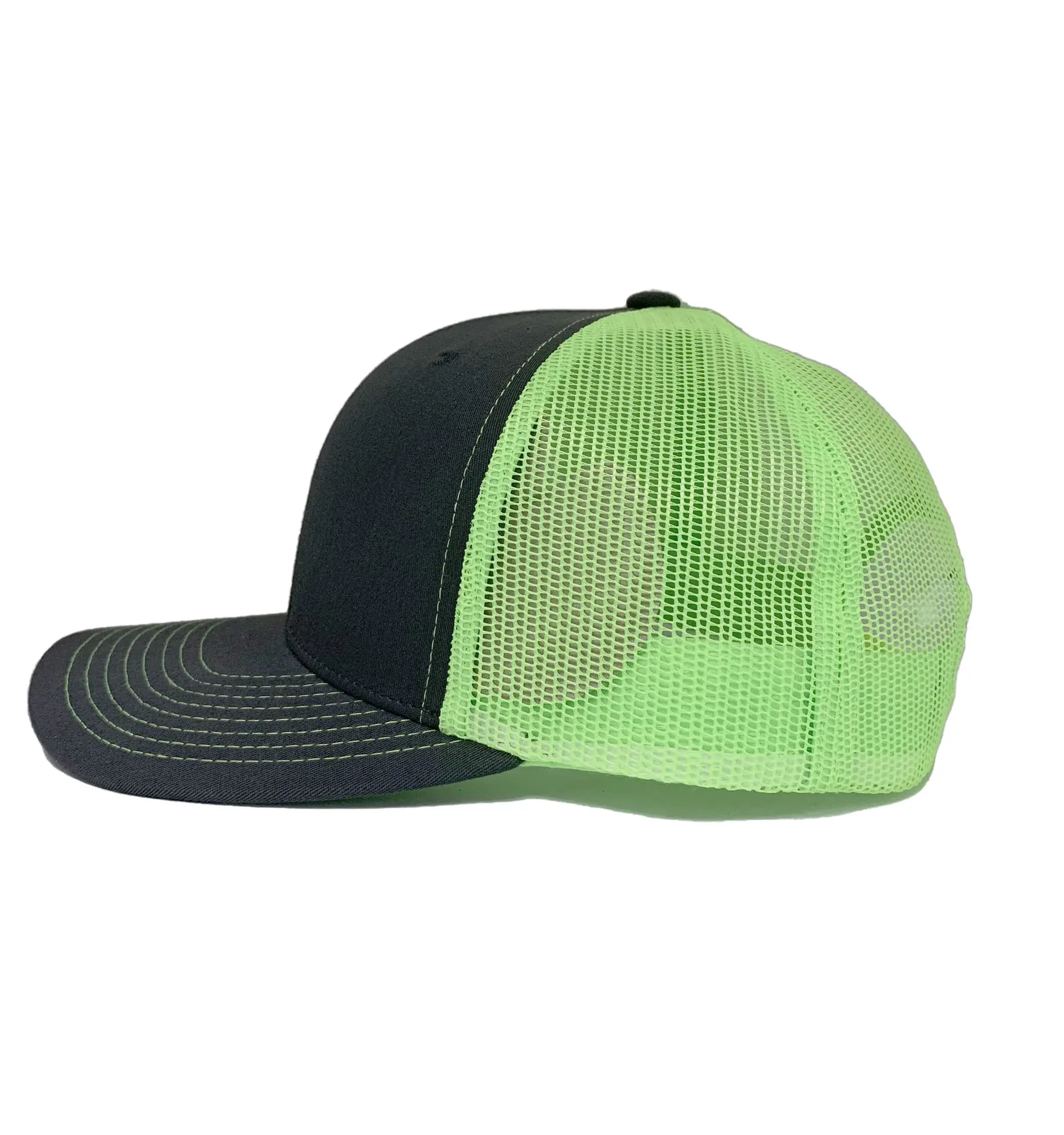Wholesale Charcoal/ Neon Green Custom Caps Plain Trucker Hats with Custom Color and Low MOQ in Vietnam Gorras Men Caps 2