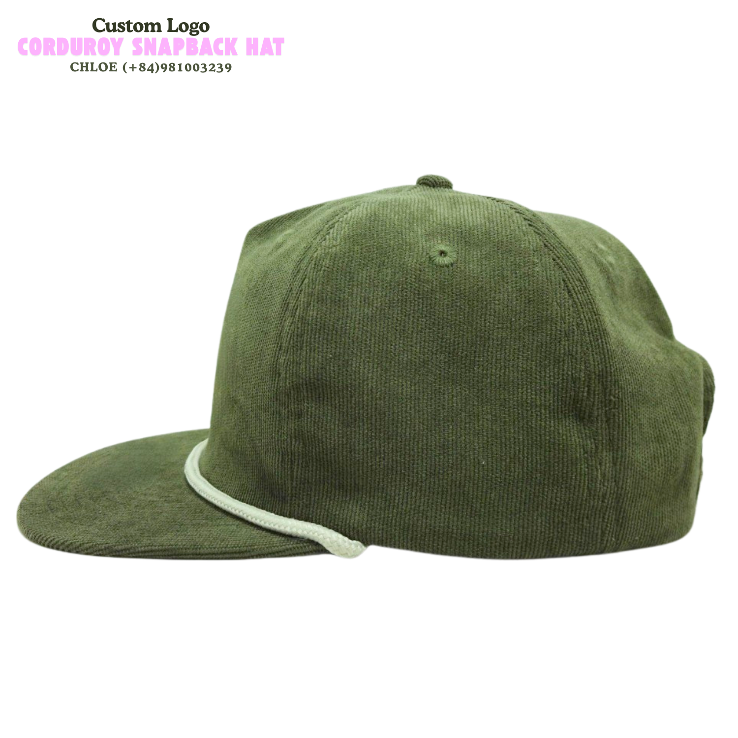 Wholesale Custom 3D Embroidery Logo Unstructured Corduroy Snapback Caps for Outdoor Activities for Hiking Casual 3