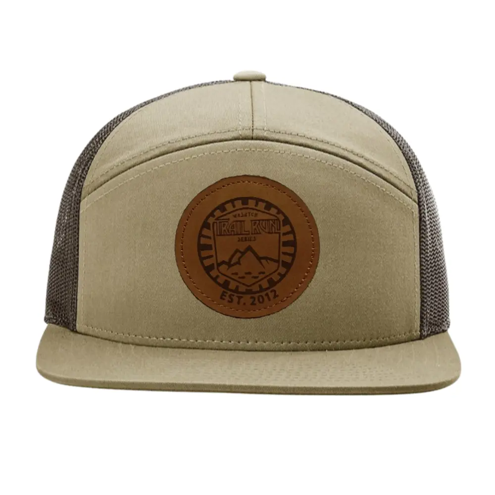 Wholesale Custom Leather Logo Patch 7 Panel Ri 168 Trucker Hat Single Breasted Buckle Hat Kaki Black for Men Women High Quality 2