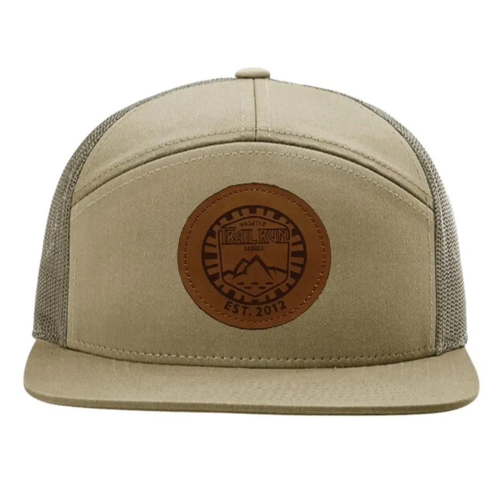 Wholesale Custom Leather Logo Patch 7 Panel Ri 168 Trucker Hat Single Breasted Buckle Hat Kaki Black for Men Women High Quality 3