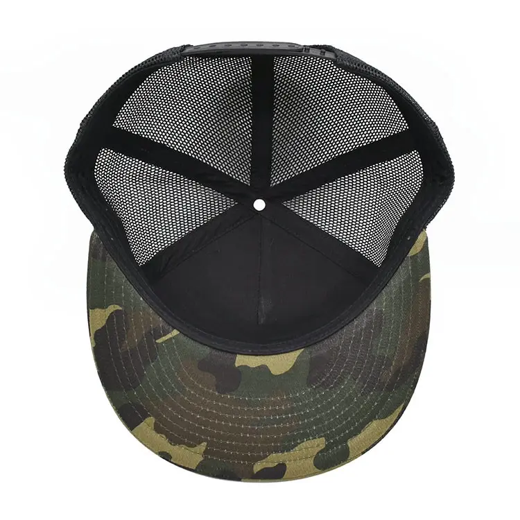 Wholesale Custom logo 5-Panel Outdoor Camouflage Sport Flat Brim High Quality Medium Profile Cotton and Mesh Fabric Trucker Hats 4