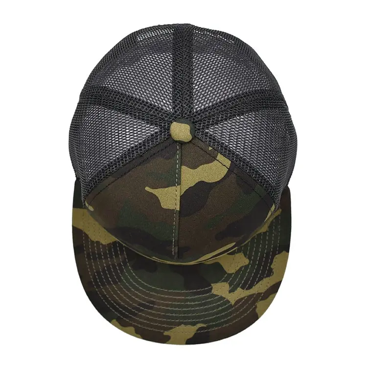 Wholesale Custom logo 5-Panel Outdoor Camouflage Sport Flat Brim High Quality Medium Profile Cotton and Mesh Fabric Trucker Hats 3