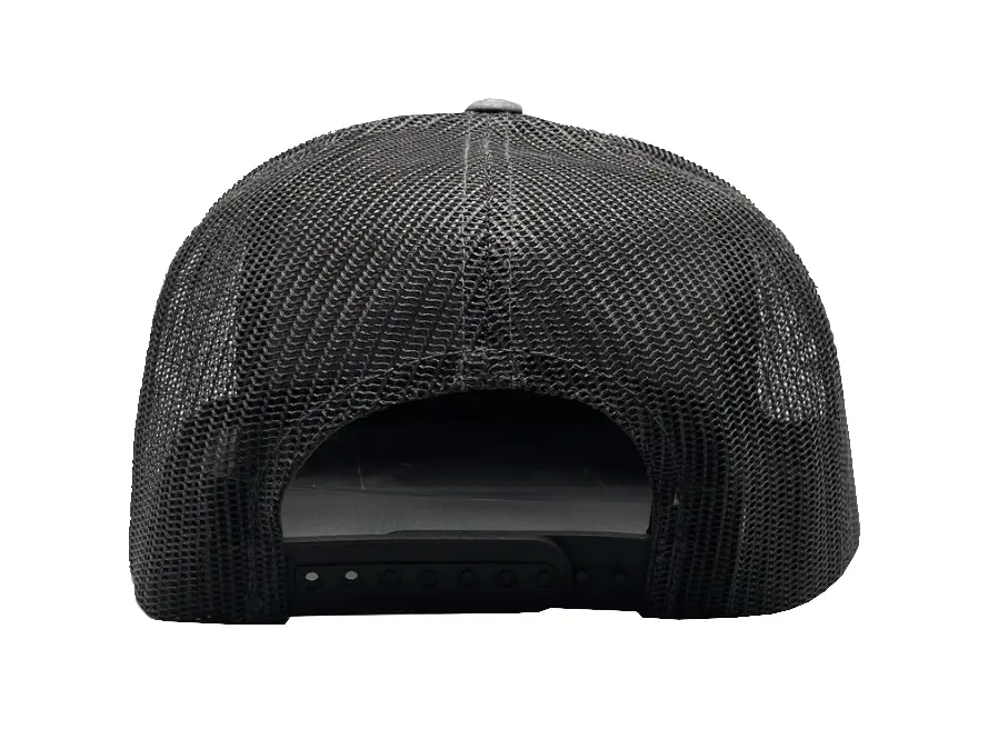 Wholesale Custom Logo Trucker Hat 5-Panel Flat Brim High Quality Grey Color High Profile Adjustable Mesh Back Cap Trucker Hat 5