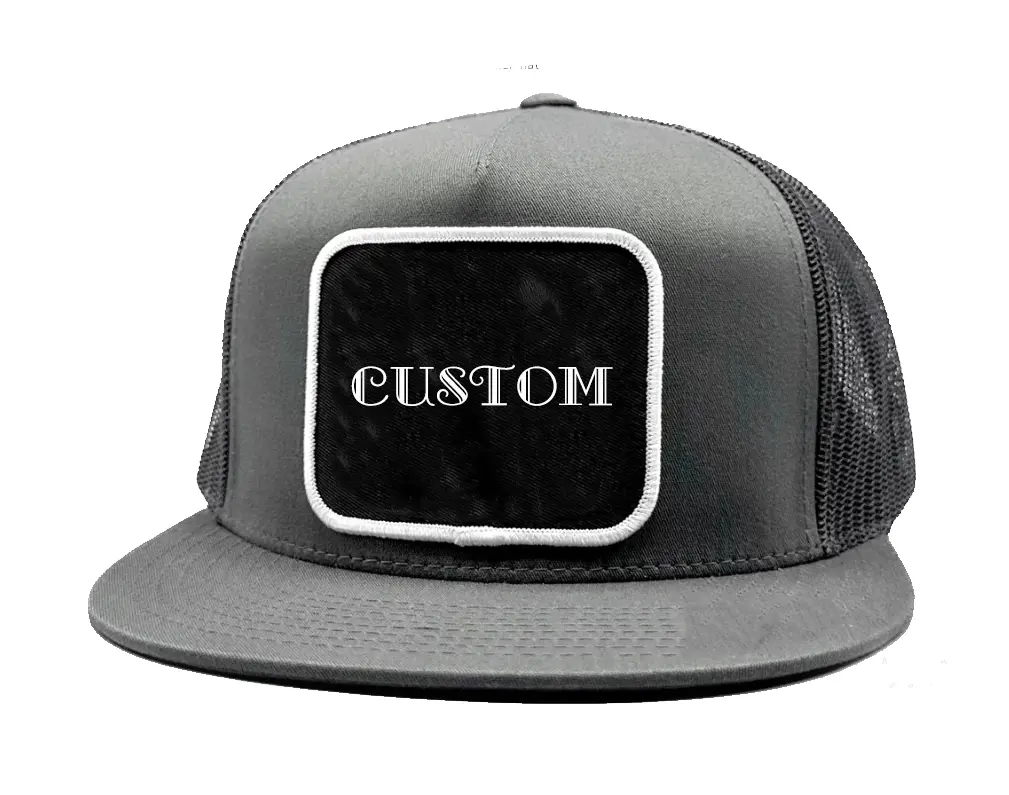 Wholesale Custom Logo Trucker Hat 5-Panel Flat Brim High Quality Grey Color High Profile Adjustable Mesh Back Cap Trucker Hat 3