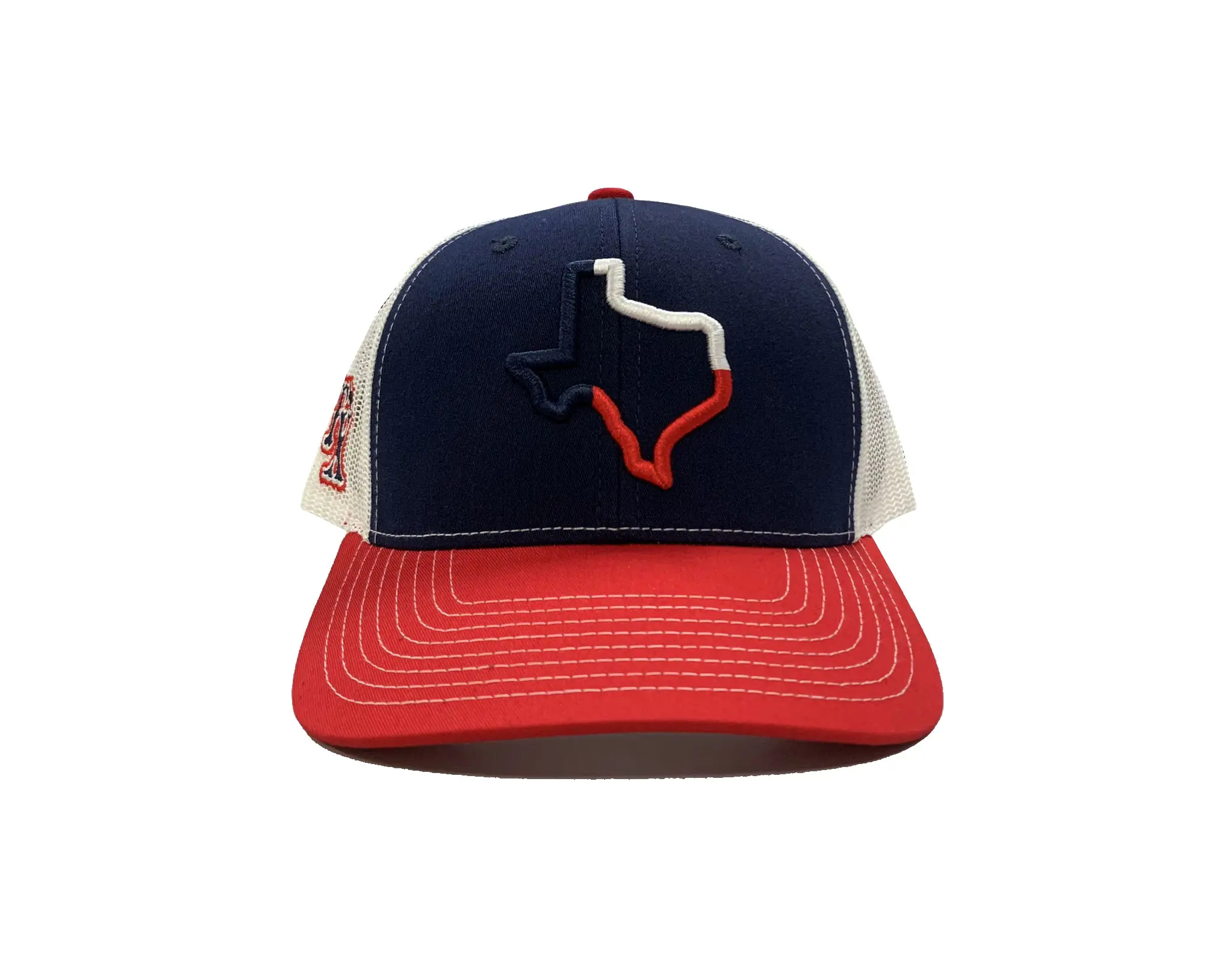 Wholesale Custom Trucker Hat 6-Panel Navy Blue/Red Color 65% Cotton 35% Polyester and Mesh Fabric Snapback Cap 1