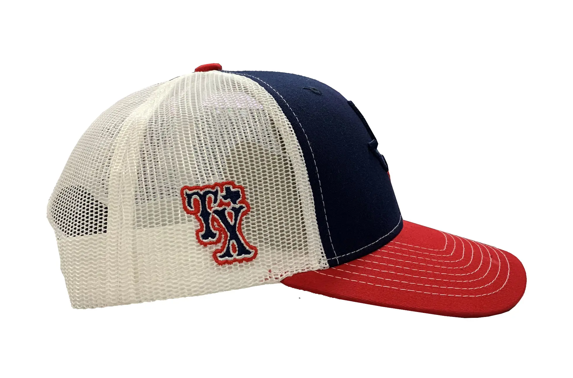 Wholesale Custom Trucker Hat 6-Panel Navy Blue/Red Color 65% Cotton 35% Polyester and Mesh Fabric Snapback Cap 4