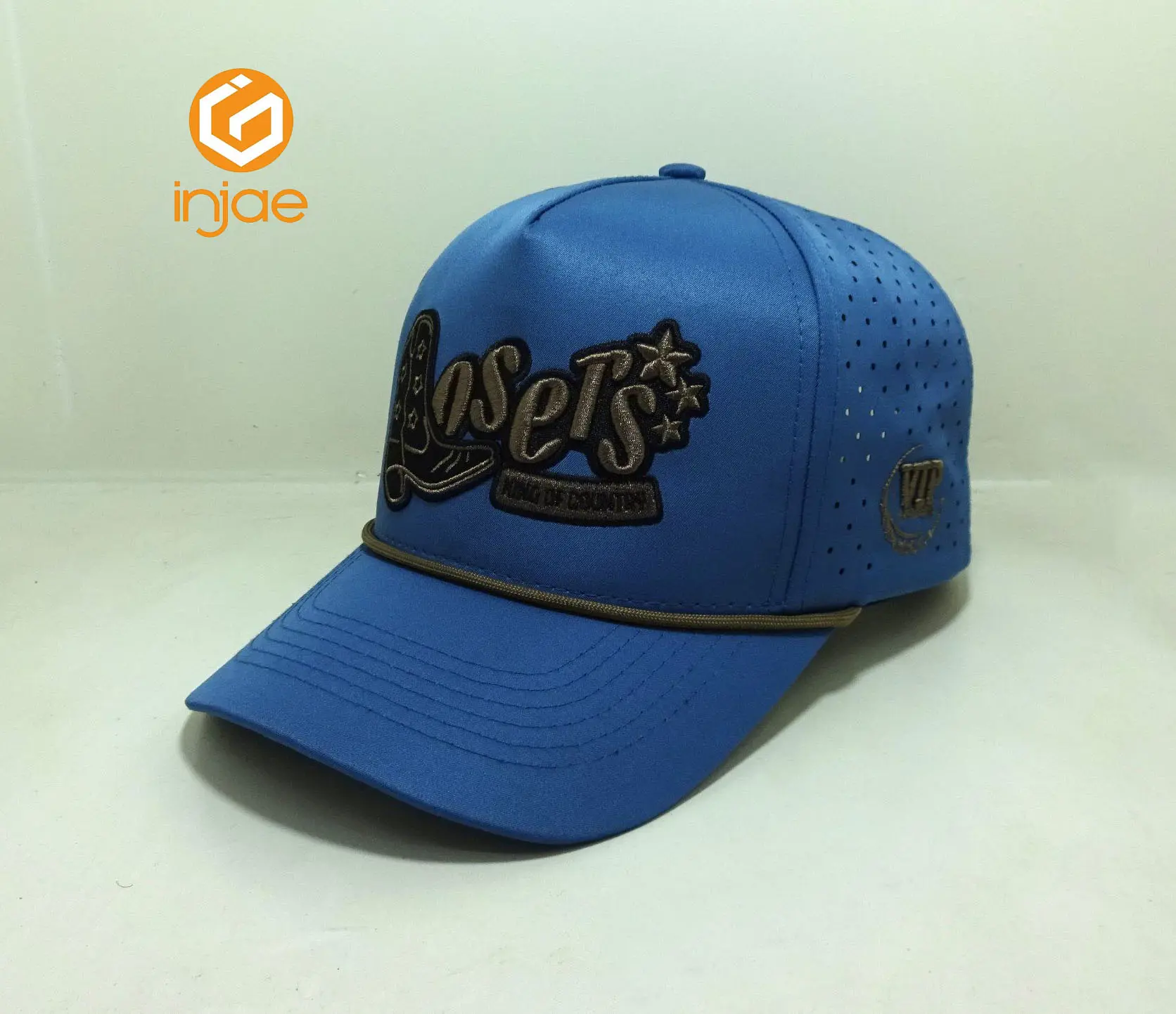 Wholesale Customize Laser Cut High Quality Navy Blue Baseball Cap with Rope Outdoor Sunscreen HipHop Sports Cap for All Seasons