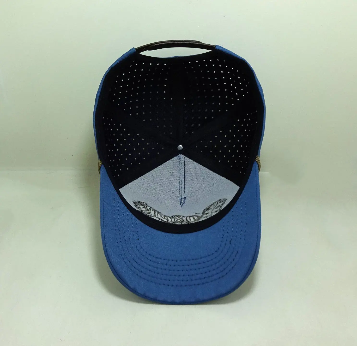 Wholesale Customize Laser Cut High Quality Navy Blue Baseball Cap with Rope Outdoor Sunscreen HipHop Sports Cap for All Seasons 6