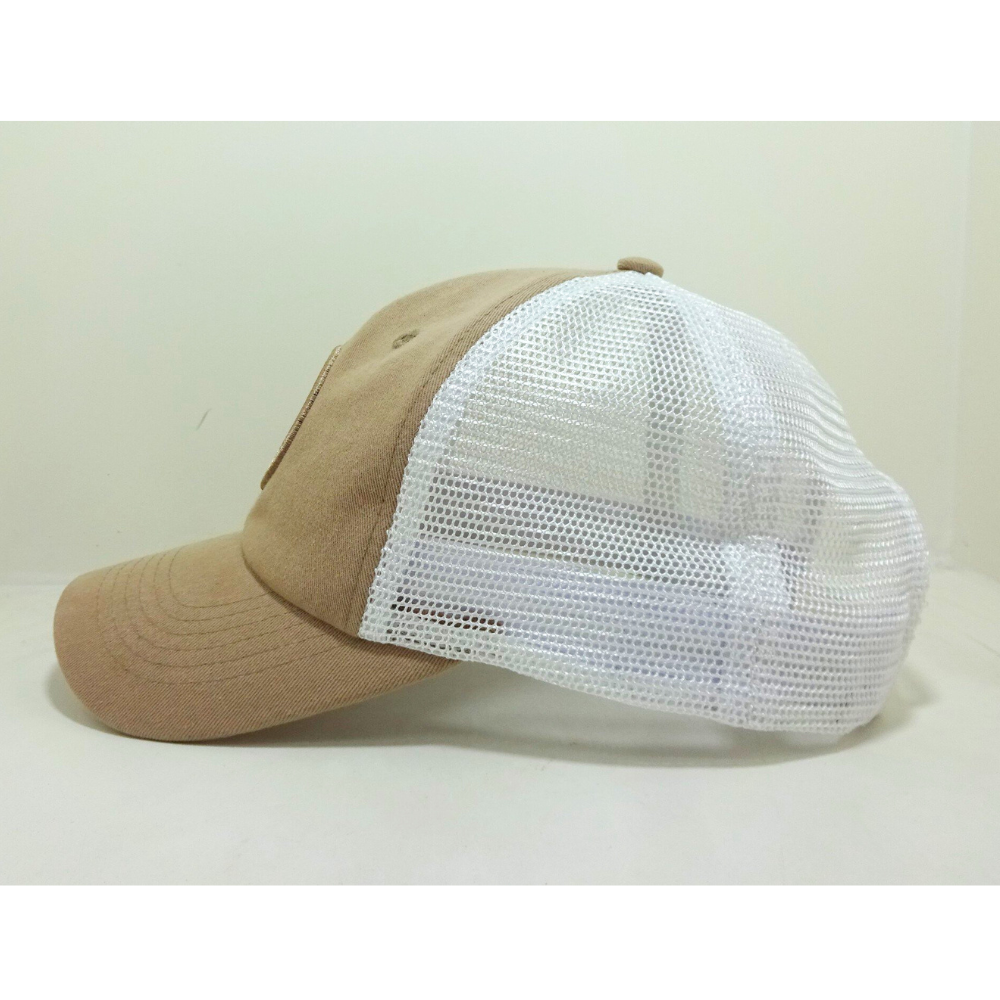 Wholesale Embroidery Custom Logo Baseball Trucker Caps Hats 6 Panel Light Brown White Mesh Eyelet on Front Side for All Ages 3
