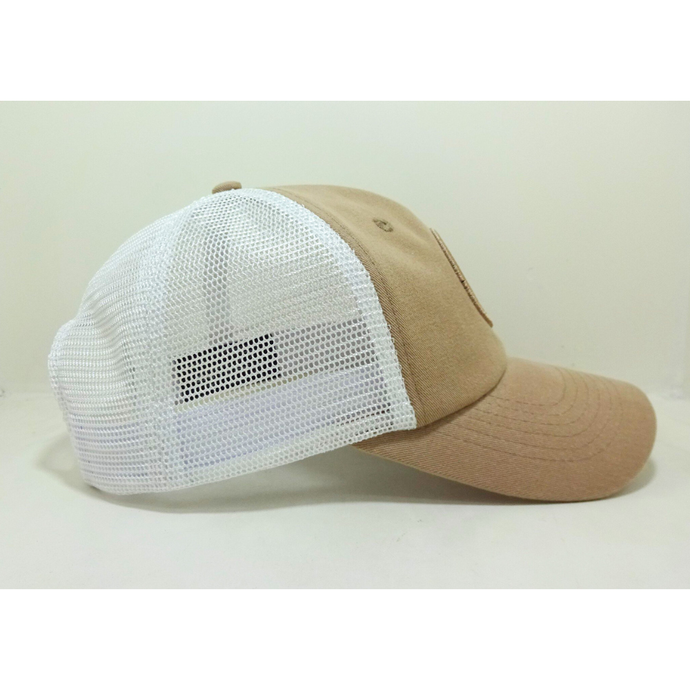 Wholesale Embroidery Custom Logo Baseball Trucker Caps Hats 6 Panel Light Brown White Mesh Eyelet on Front Side for All Ages 4