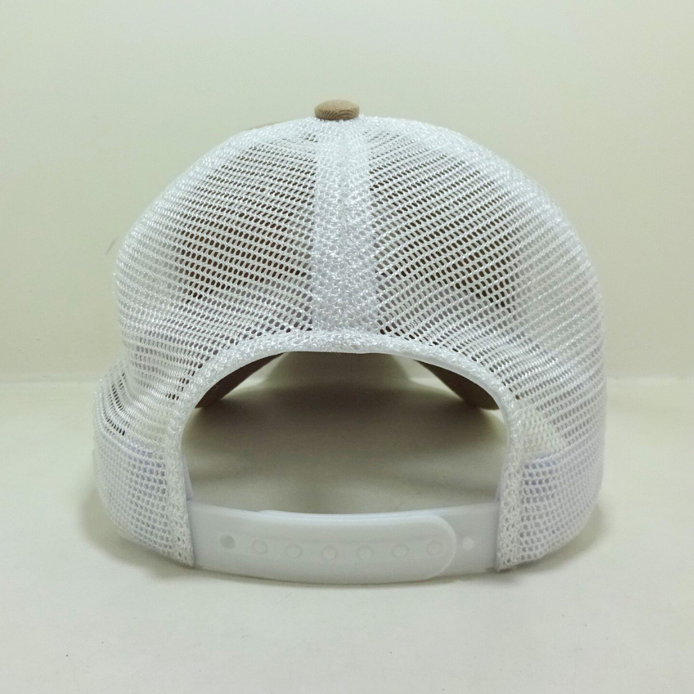 Wholesale Embroidery Custom Logo Baseball Trucker Caps Hats 6 Panel Light Brown White Mesh Eyelet on Front Side for All Ages 6