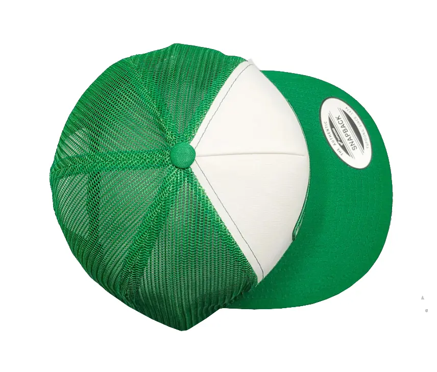 Wholesale Flat Cap High Quality White/Green Color Hiphop Outdoor Mesh Back Custom Logo Promotional Sports Cap Trucker Hat 3