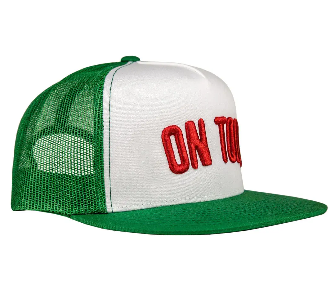Wholesale Flat Cap High Quality White/Green Color Hiphop Outdoor Mesh Back Custom Logo Promotional Sports Cap Trucker Hat 2