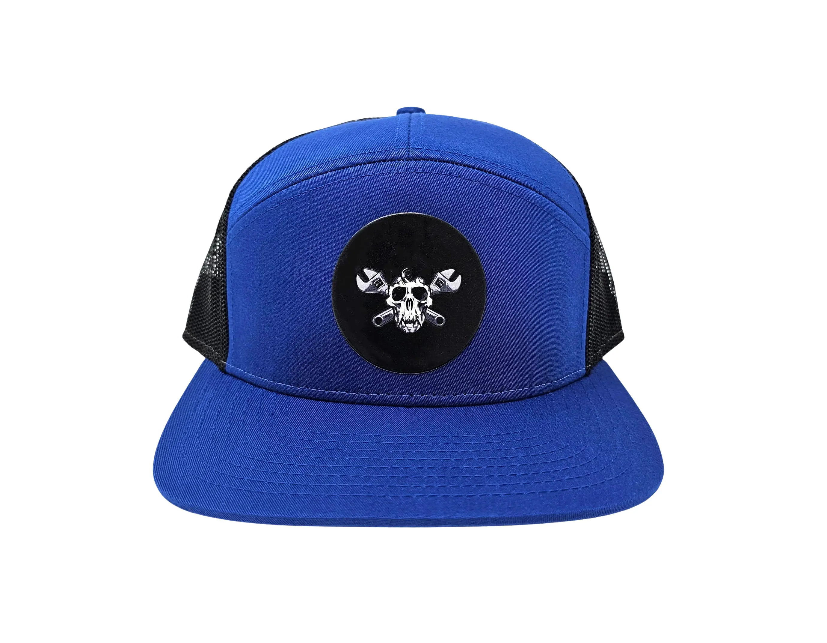 Wholesale Flat Visor 7 Panel High Quality Hiphop Trucker Hat with Custom Logo Cotton/Polyester Fabric Sun Protection Trucker Cap 1