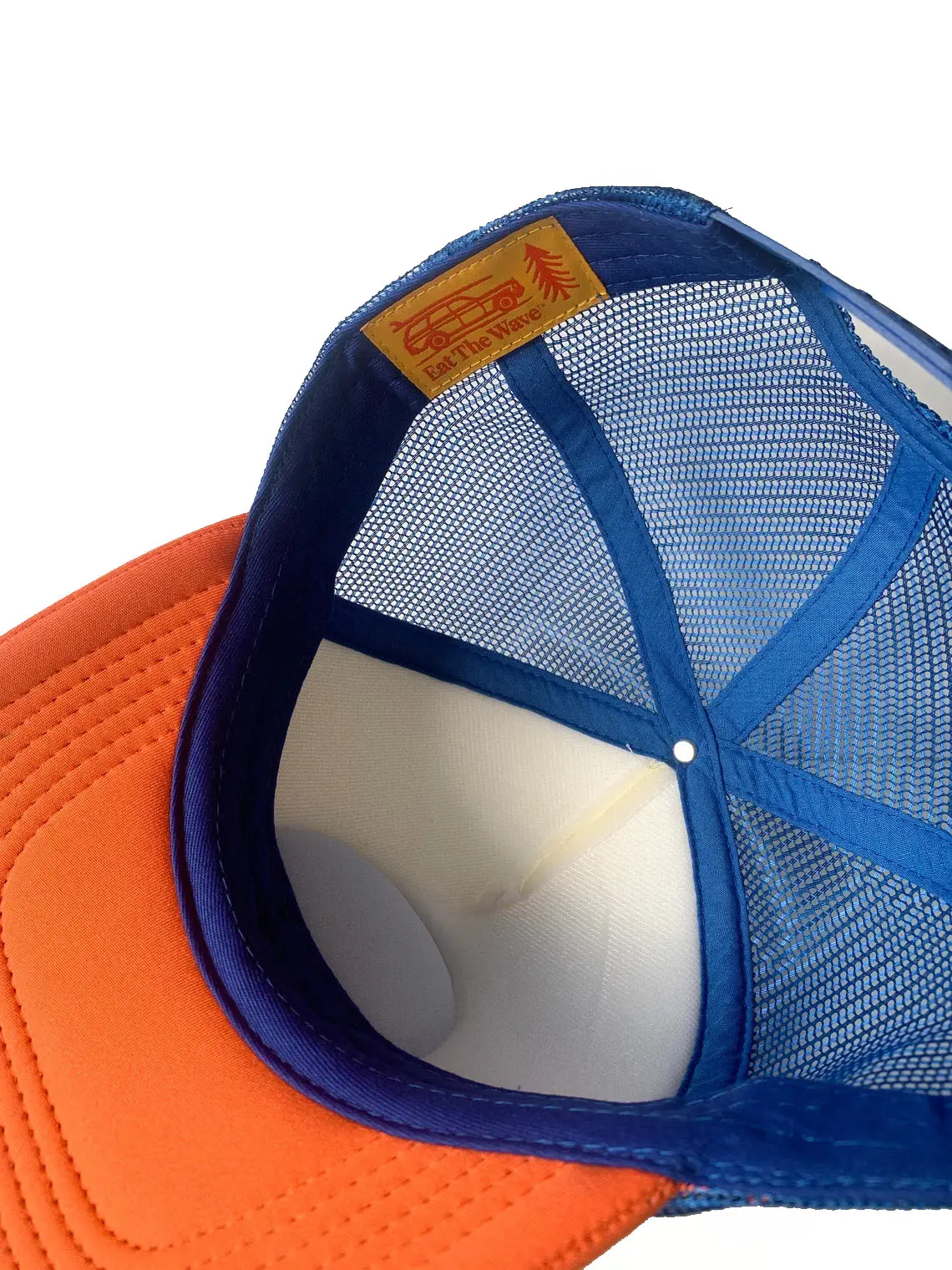 Wholesale Foam Trucker Hat Woven Patch Logo 5-Panel Curved Brim High Quality Beige/Orange Color Medium Profile Trucker Hat 3