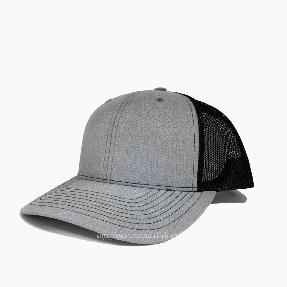 Wholesale Gray/ Black Blank Trucker Hats Men Sport Caps Promotional INJAE VINA Brand Name Cheap Price in Vietnam Snapback Cap 3