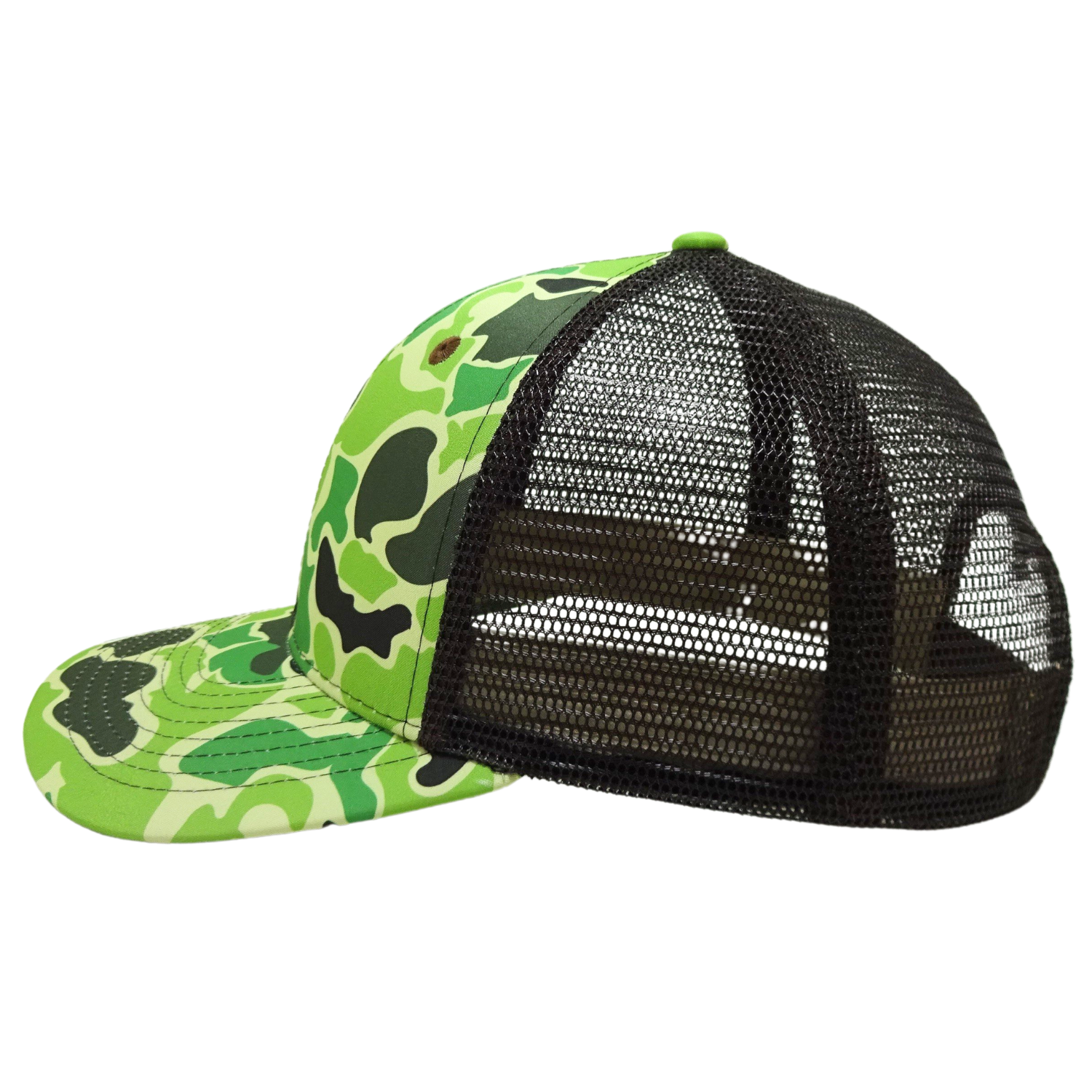 Wholesale Green/Black Camouflage Trucker Hat 6 Panel Structured Caps Adjustable Plastic Single Row Buckle for Men Women All Ages 3