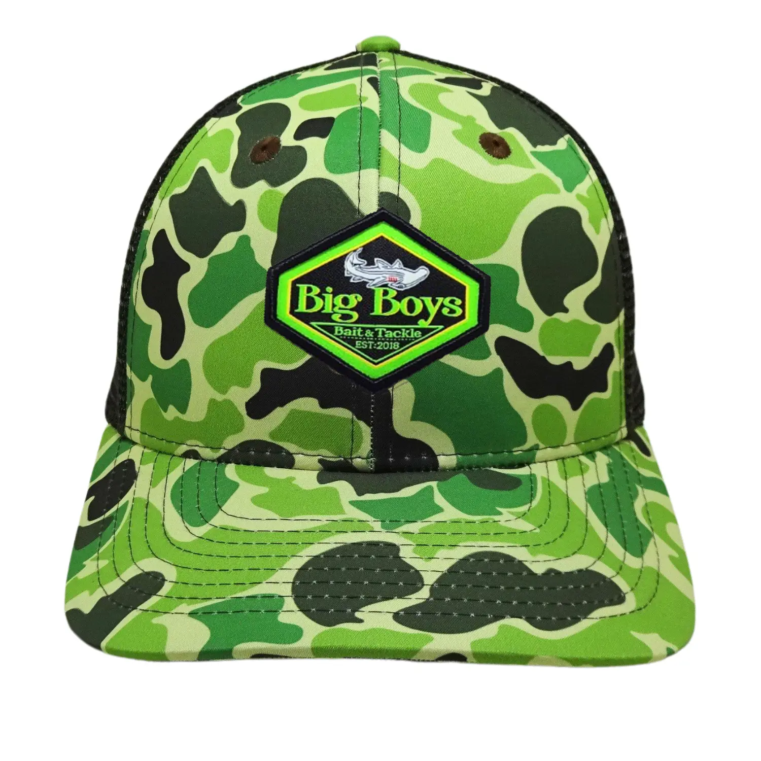 Wholesale Green/Black Camouflage Trucker Hat 6 Panel Structured Caps Adjustable Plastic Single Row Buckle for Men Women All Ages 2