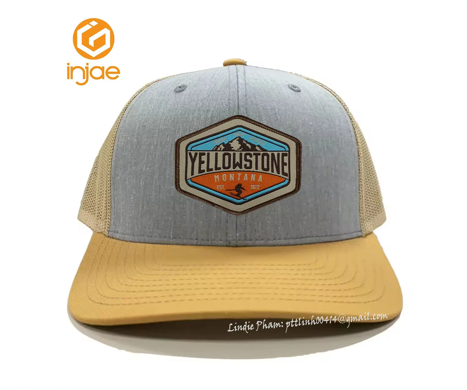 Wholesale Heather Grey/Yellow New Design Customize Trucker Hat High Quality Luxury Headwear Sports Cap Vietnam Supplier 1