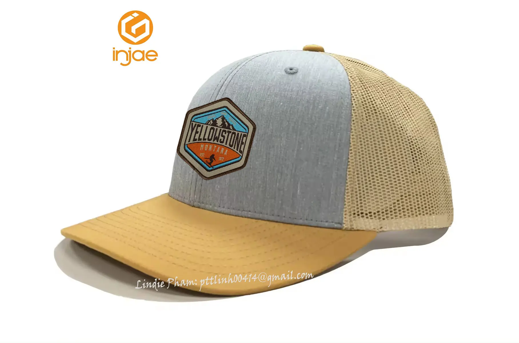 Wholesale Heather Grey/Yellow New Design Customize Trucker Hat High Quality Luxury Headwear Sports Cap Vietnam Supplier 2