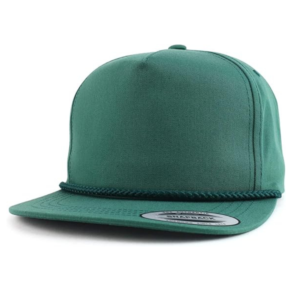 Wholesale High Profile 5 Panel Snapback Leather Logo Patch on Front Sticker on Brim Green Plastic Single Row Buckle for Shopping 3