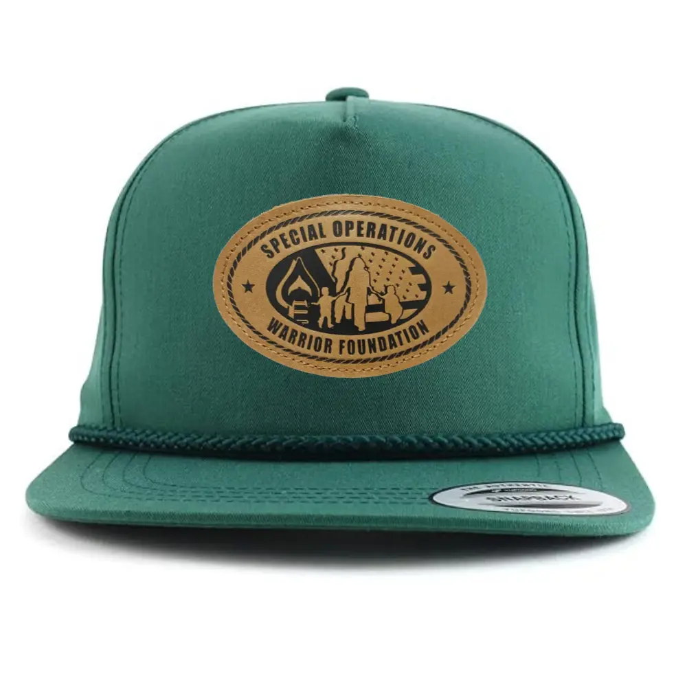 Wholesale High Profile 5 Panel Snapback Leather Logo Patch on Front Sticker on Brim Green Plastic Single Row Buckle for Shopping 1