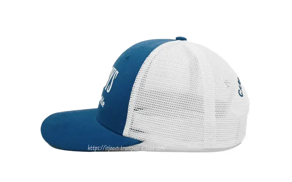 Wholesale High Quality Blue/ White Mesh Custom Trucker Hats Embroidery Logo Cotton Fabric in Vietnam Factory 5