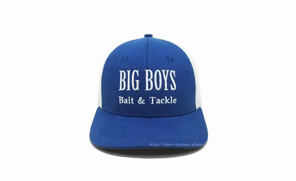 Wholesale High Quality Blue/ White Mesh Custom Trucker Hats Embroidery Logo Cotton Fabric in Vietnam Factory 4