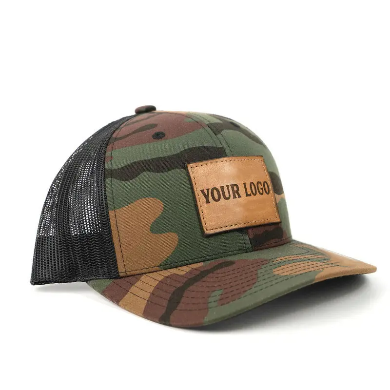 Wholesale High Quality Camo Trucker Hat Custom Logo Fisherman Promotional Sports Cap Mesh Back Plastic Buckle Snapback Cap 2