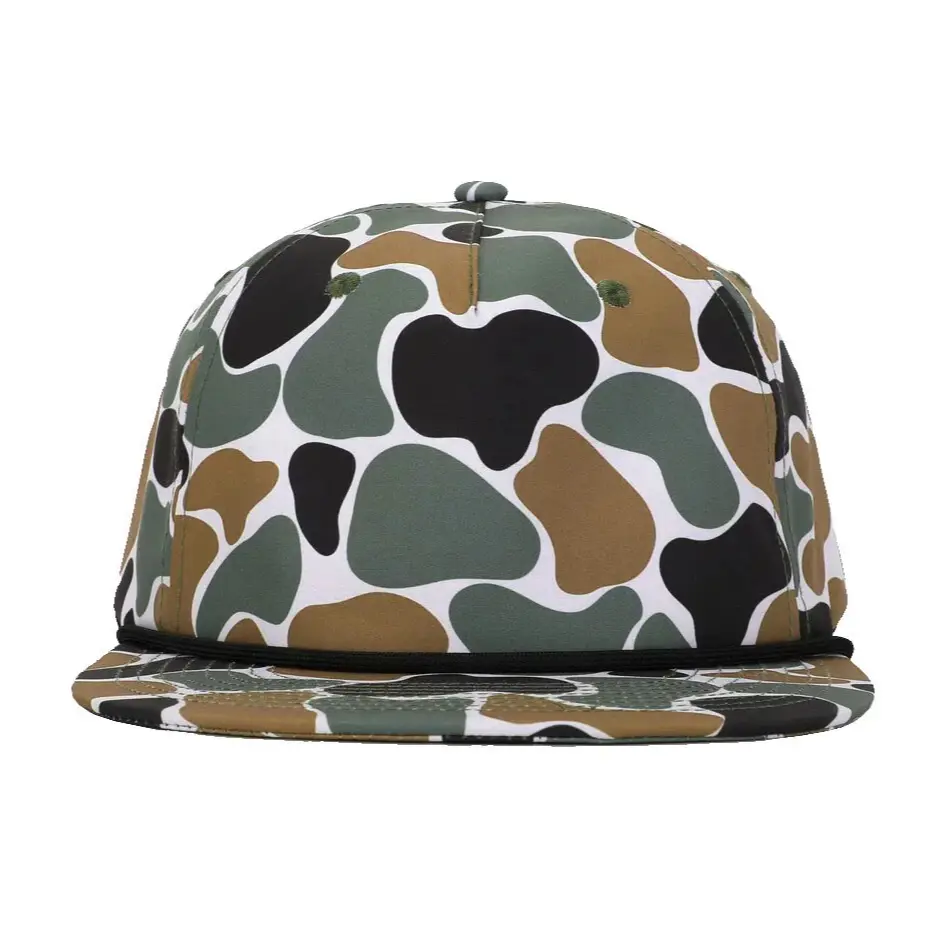 Wholesale High Quality Ducks Camo Snapback Cap With Rope Custom Logo 5 Panel Flat Brim Sun Protection Soft Headwear 1