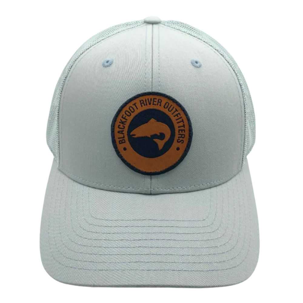 Wholesale Leather Patch Trucker Hat 6 Panel Caps Gorras Structured Curved Brim 6 Panel Breathable Mesh Plastic Snapback Closure 2