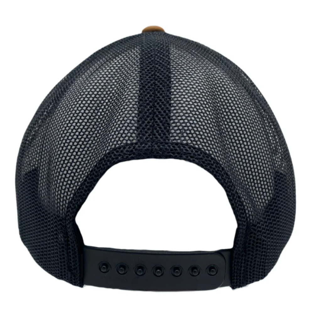 Wholesale Leather Patch Trucker Hat 6 Panel Caps Gorras Structured Curved Brim 6 Panel Breathable Mesh Plastic Snapback Closure 5