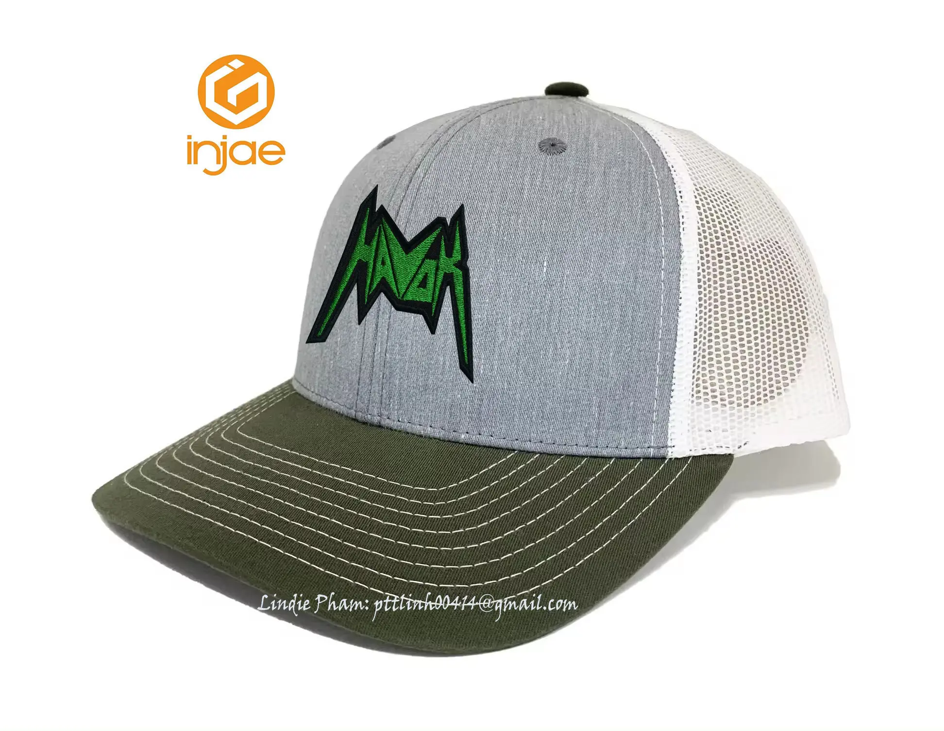 Wholesale New Design Customize Trucker Hat High Quality Heather Grey/Olive Color HipHop Fashion Sports Cap 2