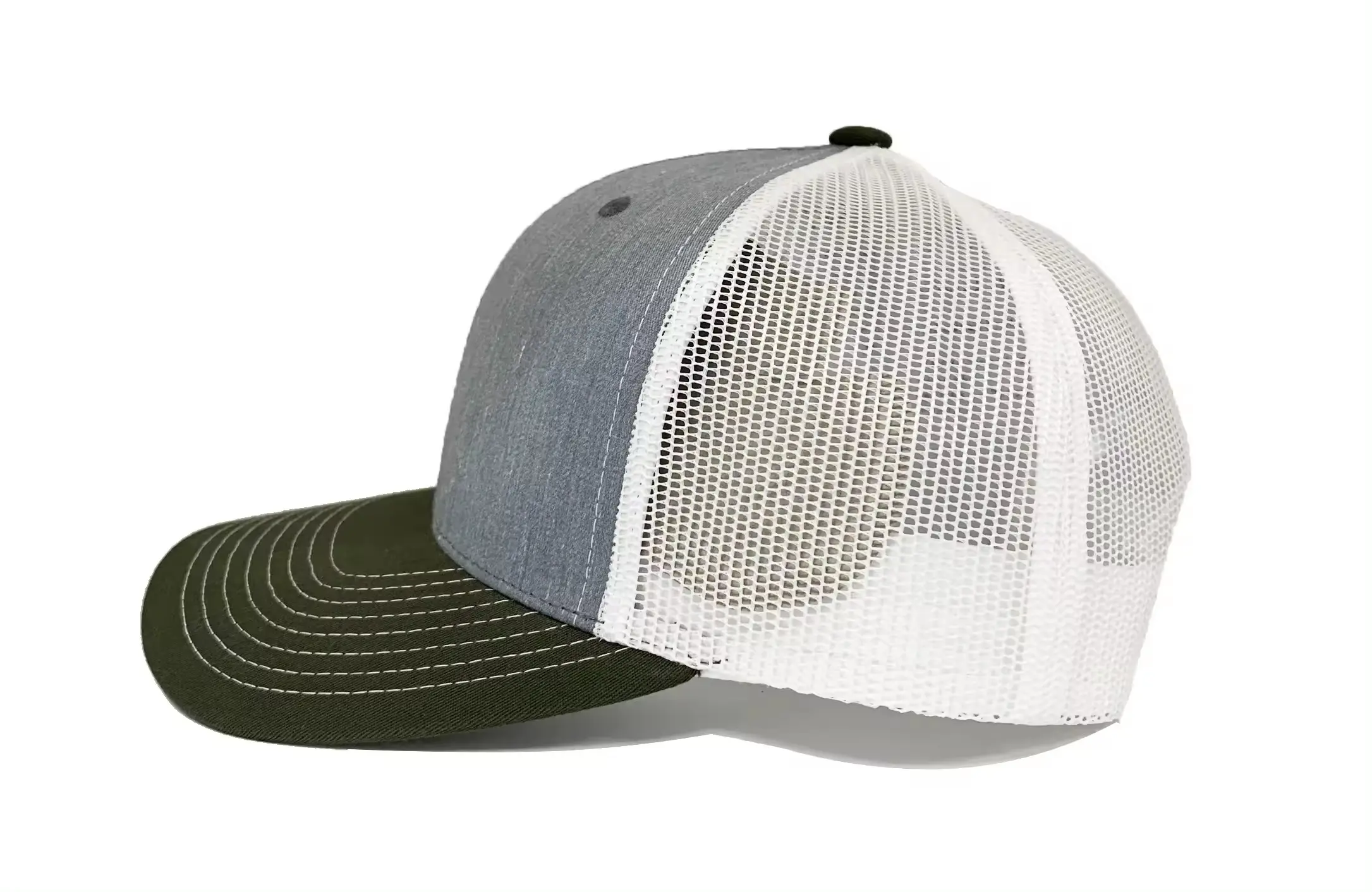 Wholesale New Design Customize Trucker Hat High Quality Heather Grey/Olive Color HipHop Fashion Sports Cap 3