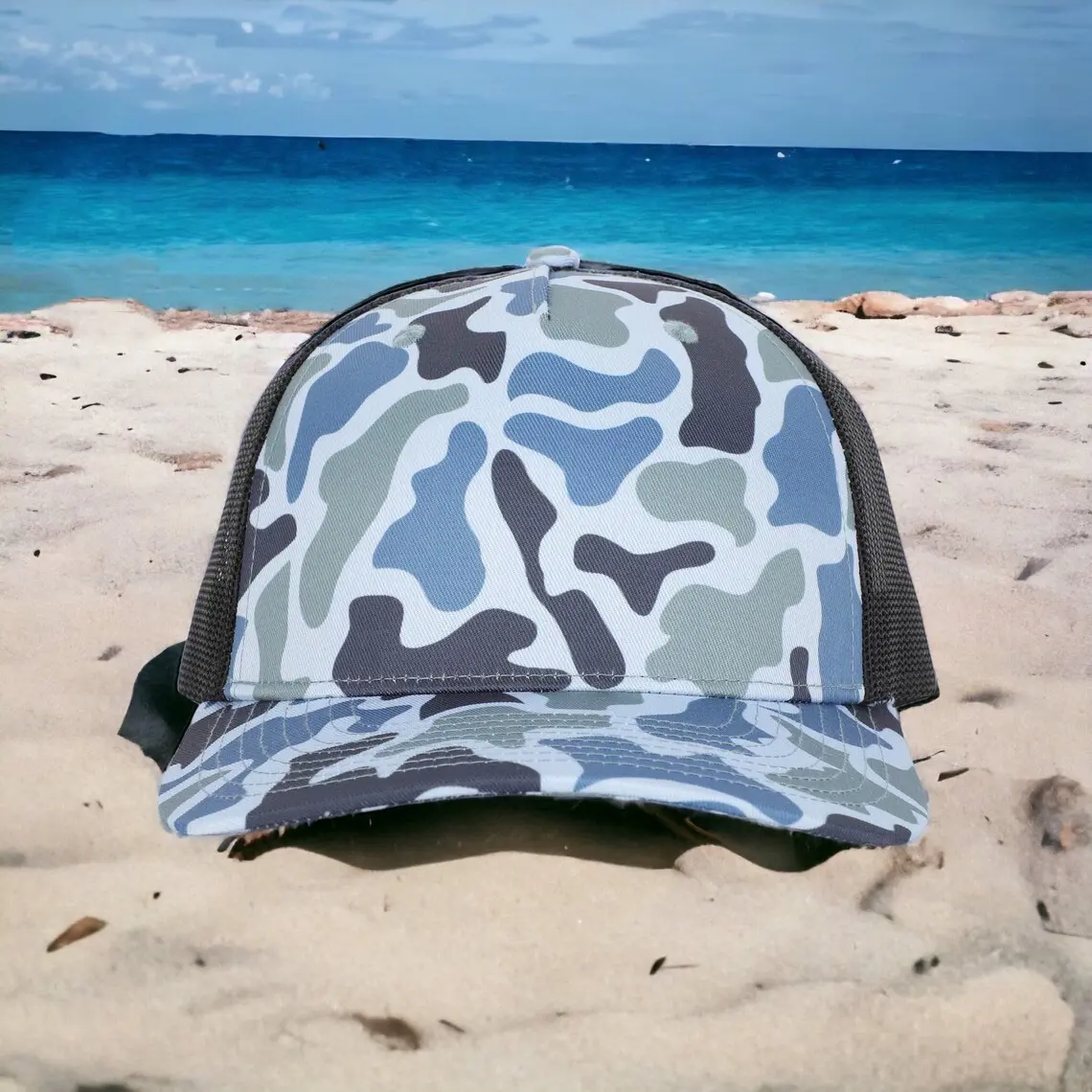 Wholesale Old School Ducks Camo Saltwater 5 Panel Trucker Hat Custom Logo High Quality Adjustable Adults Size Snapback Cap 1