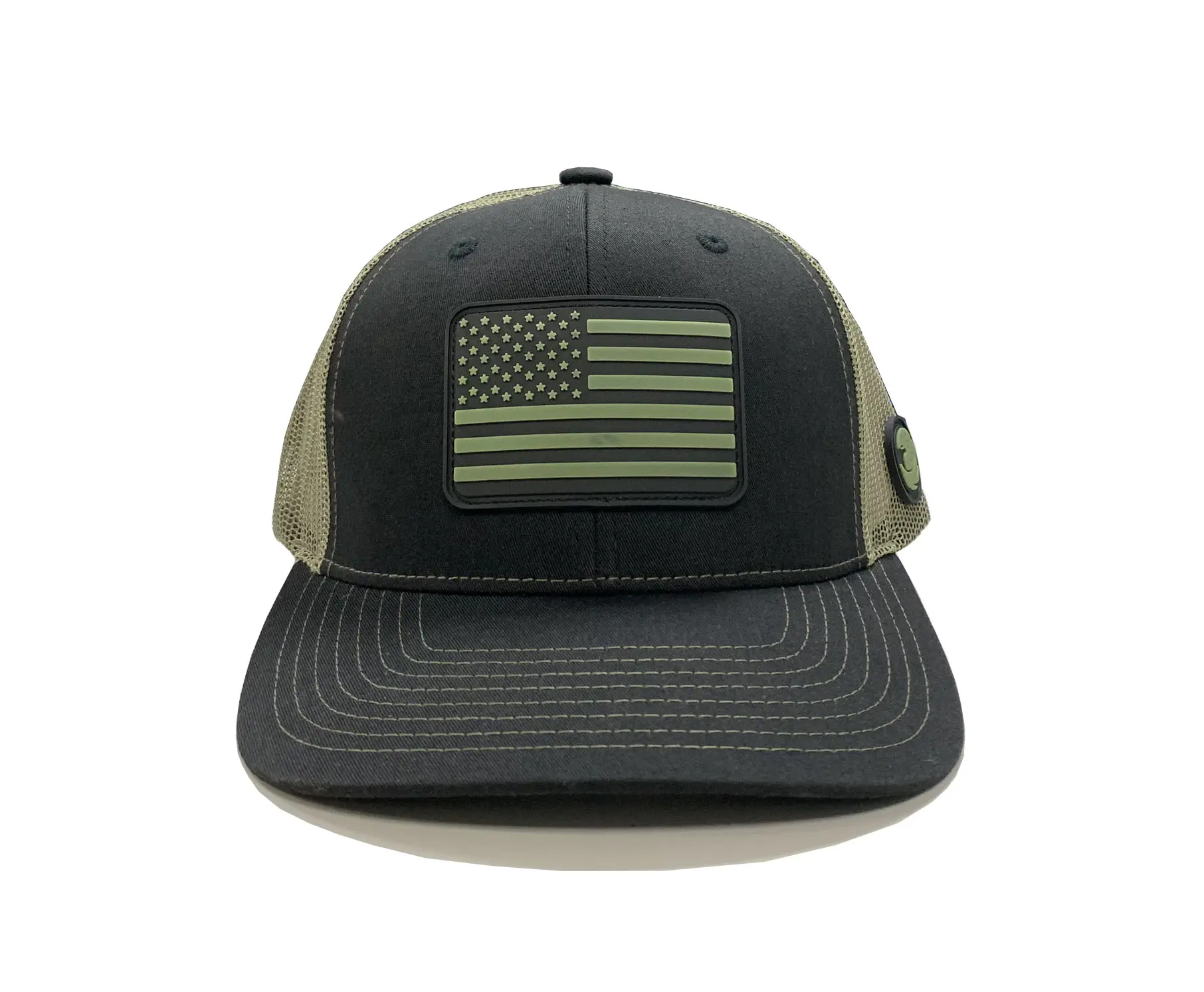 Wholesale Olive Green Rubber Logo Trucker Hats Custom Logo Snapback Caps Outdoor Rubber Patch Vietnam Promotional Hat 1