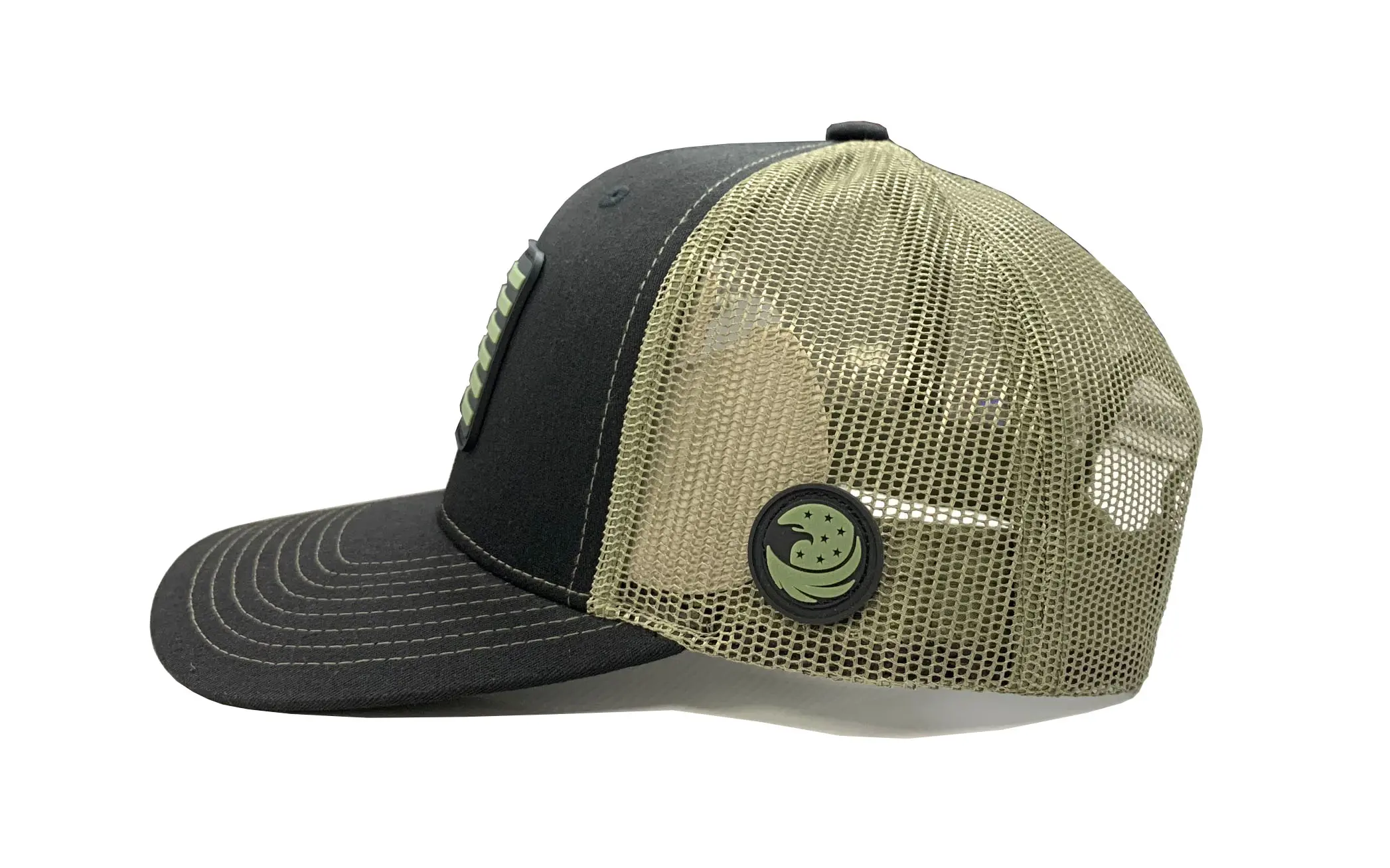 Wholesale Olive Green Rubber Logo Trucker Hats Custom Logo Snapback Caps Outdoor Rubber Patch Vietnam Promotional Hat 3