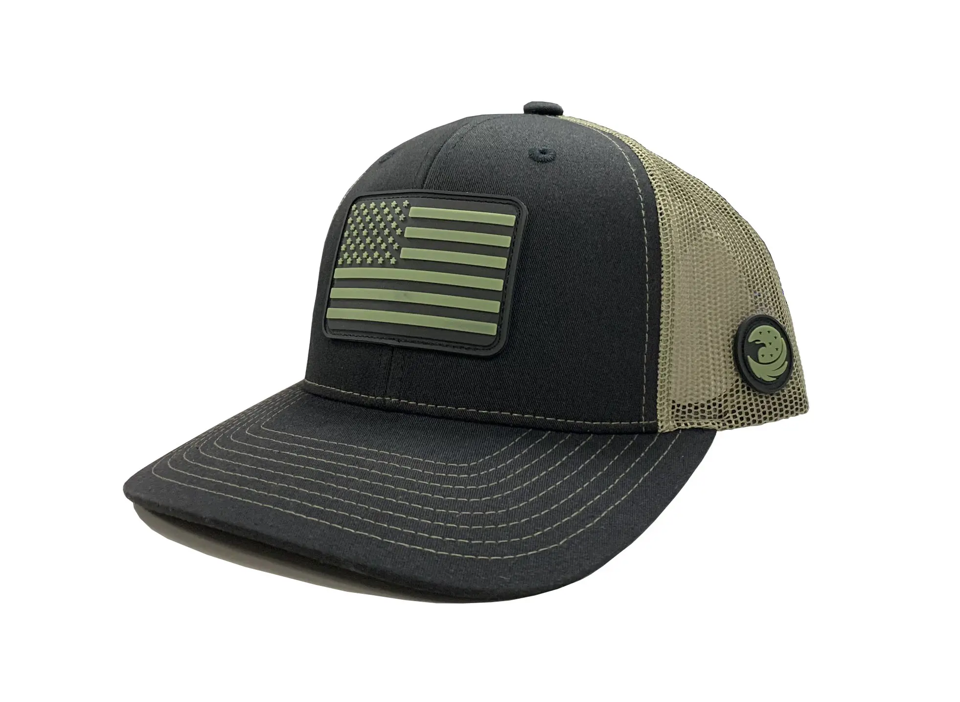 Wholesale Olive Green Rubber Logo Trucker Hats Custom Logo Snapback Caps Outdoor Rubber Patch Vietnam Promotional Hat 2