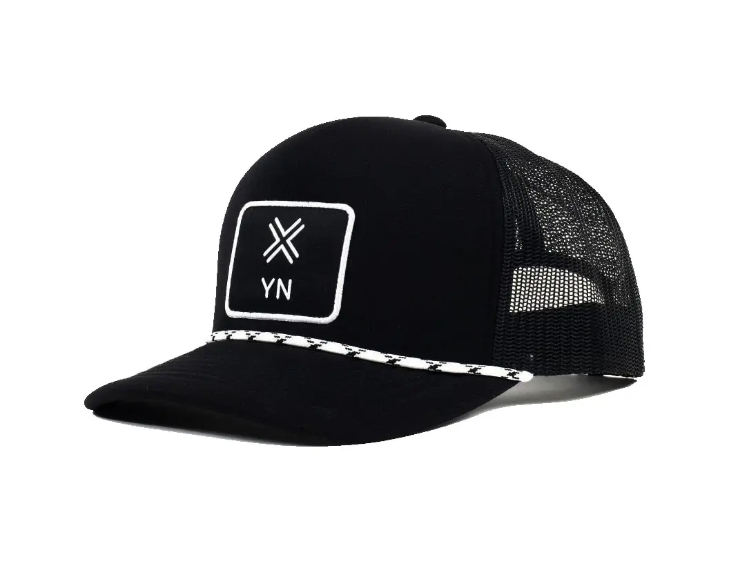 Wholesale Product Foam Trucker Hat with Rope Custom Logo 5-Panel Curved Brim High Quality Black Color Medium Profile Trucker Hat
