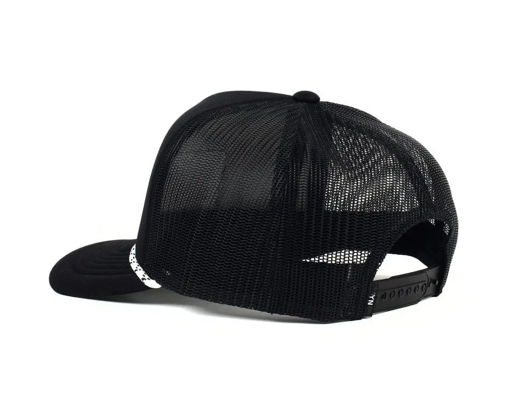 Wholesale Product Foam Trucker Hat with Rope Custom Logo 5-Panel Curved Brim High Quality Black Color Medium Profile Trucker Hat 2